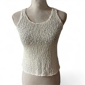 Eileen Fisher Sleeveless Tank Women Petite White Open Knit Italian Yarn Sz PP